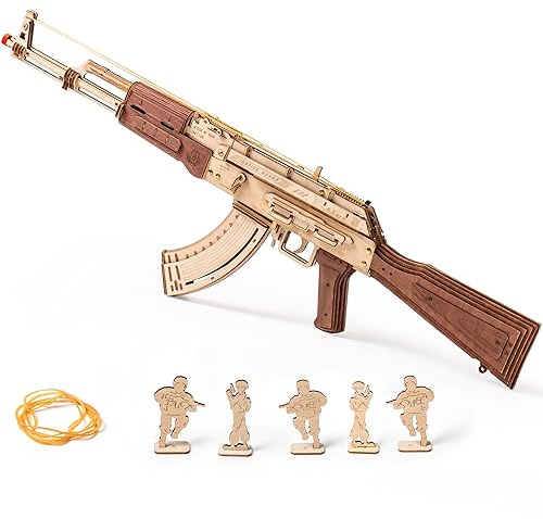 ROKR 3D Puzzles for Adults, Wooden 3D Puzzle Model AK47 Rubber Bands Shooter Building Kits, DIY Wood Crafts Cool Toy Hobbies for Men Women, Creative Assembly Gifts