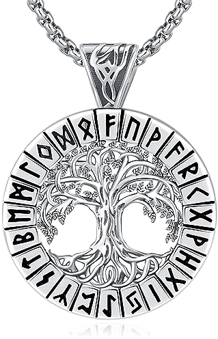 Eusense Árbol de la Vida Collar Vikingo Runa Círculo Joyería Colgante Collar Árbol de la Vida Amuleto Protección Joyería Regalo para Hombres Mujeres