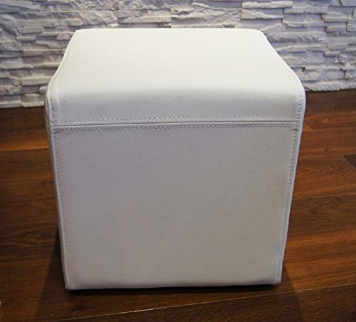 Quattro Meble Weiß Echtleder Hocker Sitzhocker Rindsleder Sitzwürfel Fußhocker Polsterhocker Echt Leder Puff (45 x 45 x H-45 cm)