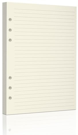 A5 Ruled Refill Paper, Loose Leaf Paper 6 Hole Notebook Refills | for 6 Ring Refillable Binder Notebook Planner Diary Journals Painting -Lined Pages,80 Sheets/160 Pages (Beige Lined, A5)
