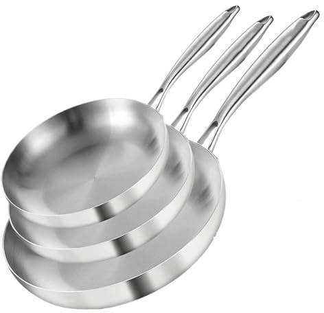 MJINA 3PCS 22/24/26/28CM 304 Stainless Steel 2MM Thick Wok Pan 5 Ply Steel Food Grade Non-Stick Pans for Cooking Pot(3PCS-A)