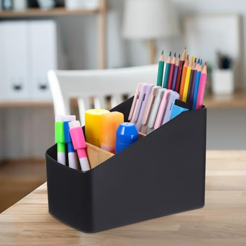 Zocipro Boite de Rangement Bureau, Rangement Telecommande TV, Amovible à 4 Compartiments, Organisateur de Bureau pour Rangement de bureau multifonctionnel pour Stylos, Notes Autocollantes, Noir