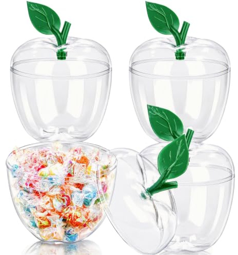 Cididu 4 Pcs Plastic Apple Container, Large Clear Candy Jar with Lid for Teacher, Apple Shaped Candy Toy Filling Jars, Apple Decor Boxes for Back to School Appreciation Gift Party Valentine Wedding