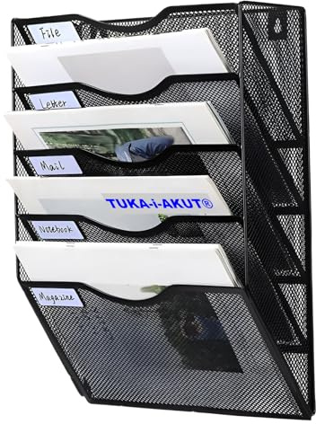 TUKA-i-AKUT 5 Compartimento A4 Revistero de Pared, Metal Organizador Documentos Correo con Diseño de Etiqueta, Archivador Dispensadores para Folletos Porta Cartas Revistas, Negro TKD8660-5F