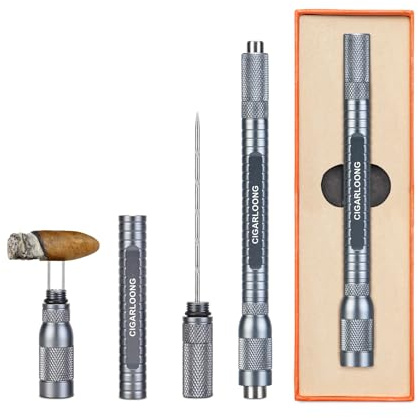 CLZOONG Cigar Punch 4-in-1,Cigar Punch Tool Set Portable with Double Size (8mm&11mm) Cigar Draw Enhancer Tool and Twin Nubber Stainless Blade with Gift Box (Grey/Blue)