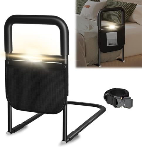 Barriere de Lit Adulte: Aide pour se Lever du lit Personnes âgées Handrails Barrière Potence de Lit - Barre Poignées de Lit d'appui de à Hauteur Réglable Lumières LED pour la Sécurité et Stabilité