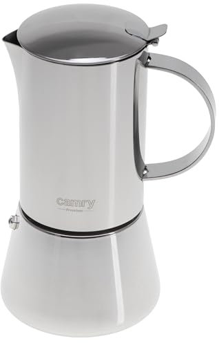 CAMRY Cafetera de inducción de acero inoxidable para 6 tazas, cafetera de inducción Moka Pot de 350 ml, cafetera clásica para espresso aromático, apta para todo tipo de fuegos