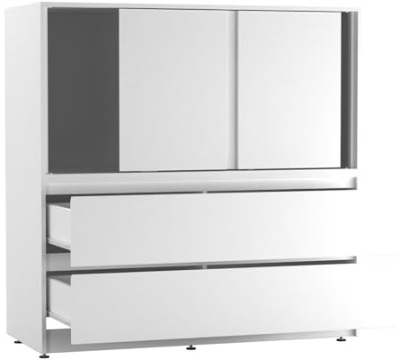Large 120cm Sliding Door Cabinet with 4 Drawers, Modern Dining Room, Bedroom Storage, 3 Smooth Glide Doors, Deep 2-in-1 Drawers, Spacious Sideboard Cupboard Pantry for Crockery, Clothes & Essentials