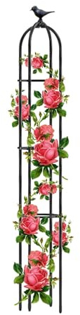 Obelisco de metal negro para plantas trepadoras, rosas y vides, elegante jaula para plantas en alturas ajustables de 120 cm a 190 cm con base de 21 cm para una mayor estabilidad