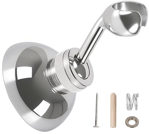 Shower Head Holder Wall Mount Zinc Alloy Adjustable Rotating Arm Mount 360 Degrees Shower Head Holder Bracket Replacement Simple Assembly Easily Removable Round Base Silver
