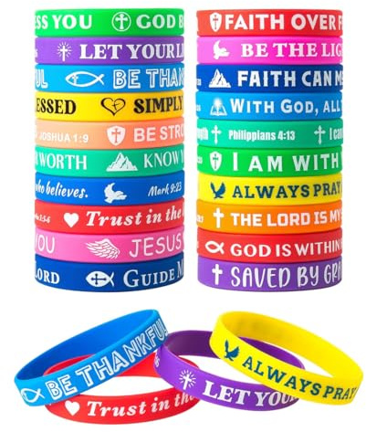 20 Pezzi Braccialetti in silicone Bibbia, Braccialetti in silicone stampati con versetti della Bibbia, braccialetti religiosi ispiratori, adatti per eventi, Natale, Pasqua e altre occasioni