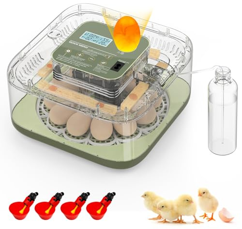 MYPIN 12-Egg Fully Automatic Incubator with Auto-Turning, Humidity & Temperature Control, Auto Water Refill and Viewing Window for Hatching Chicken Duck Quail Eggs - Farm, Lab, Classroom, Home Use