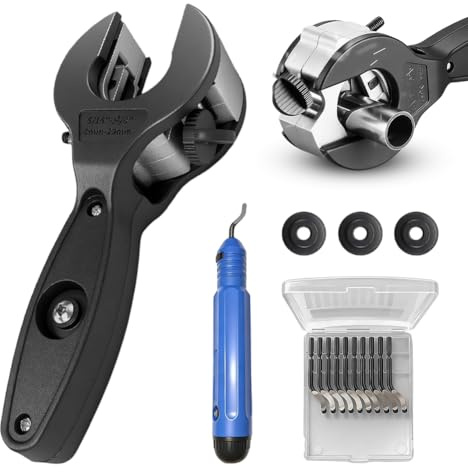 Cortador de tubos de carraca, 8-29 mm, cortador de tubos de cobre, cortador de tubos para acero inoxidable, tubo de cobre, PVC, aluminio, incluye 3 ruedas de repuesto para desbarbado, para espacios de
