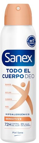Sanex Spray Todo el Cuerpo Deo Sensible 150ml, Desodorante Manos, Axilas, Cuerpo y Pies, 72H Protección contra Olor Clínicamente Probada, Hipoalergénico, Delicado con Piel,Testado Dermatológicamente