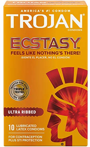 Trojan Ultra Ribbed Ecstasy Lubricated Condoms, 10 count