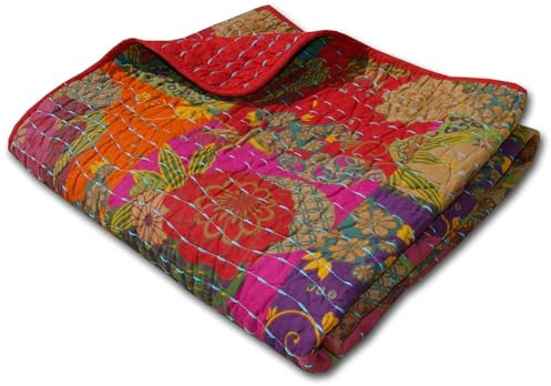 Greenland Home Jewel 100% Cotton Throw Blanket with Kantha-Style Quilting, Multicolor