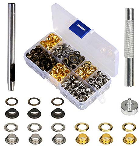 Ösen Werkzeug Kit,MEZOOM 200 set 6mm Ösen Scheiben in 3 Farben mit 3tlg Werkzeugset Ösentanzer Ösenzange in Aufbewahrungsbox für DIY Leder handwerk Stoff Gürtel Locher Rahmung