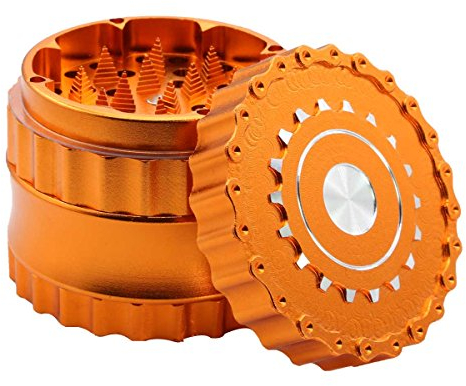 DCOU Macinino per Tabacco e spezie da 6,3 cm, Composto da 4 Pezzi, con affilati Denti di Forma piramidale, Nuovo Design (Arancione Brillante)