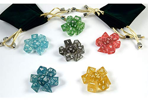 shibby Lot de 42 dés polyédriques pour Jeux de rôle et de Tablette en 6 Couleurs Scintillantes avec 6 sachets de Couleurs 60014410