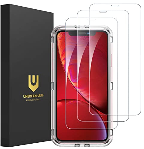 UNBREAKcable Screen Protector for iPhone XR [3-Pack], 9H Hardness Tempered Glass Screen Protector for iPhone XR, [Case Friendly, 2.5D Round Edge, Anti-Bubbles, Easy Install Tool, 3D Touch Support]