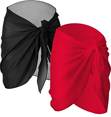 2 Pezzi Nero e Bianco Donne Spiaggia Wrap Sarong Coprire Gonne Avvolgenti del Costume da Bagno Chiffon