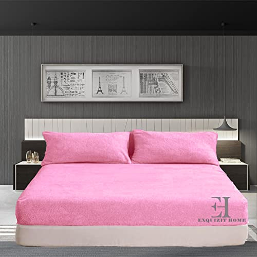EXQUIZIT HOME® Fleece Fitted Bed Sheet Extra Deep 12” (30cm) Teddy Fleece Warm and Cosy Super Soft Polyester Fitted Bed Sheet (Pink 4FT Small Double 122cm x 191cm Approximately)