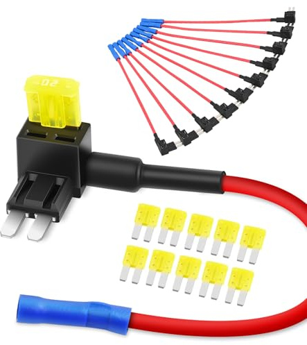 Nilight 50058R Paquete de 10 adaptadores micro 2 TAP de fusible 12 V para coche, con fusible de 20 A, adaptador de circuito doble Micro II para coches, camiones, botes, azul, rojo, negro, amarillo
