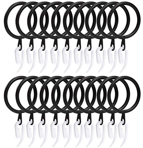 Anelli e Ganci per Tenda, 20 Pezzi Nero Anelli Bastone Tenda Anelli Appesi in Metallo 30mm, 60 Pezzi Gancio Tenda Plastica Bianco per Finestra Porta e Tenda della Doccia Drappeggio