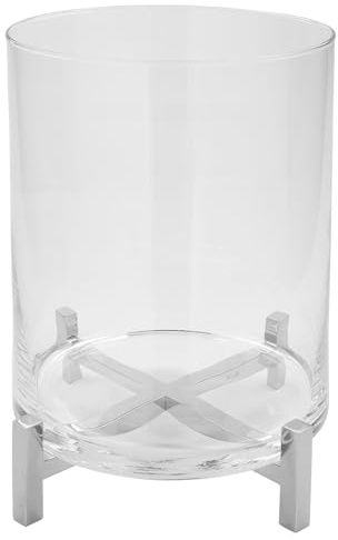 Fink Windlicht mit Glas 35 cm Stumpenkerzenhalter mit Edelstahl-Gestell & 4 Füßchen