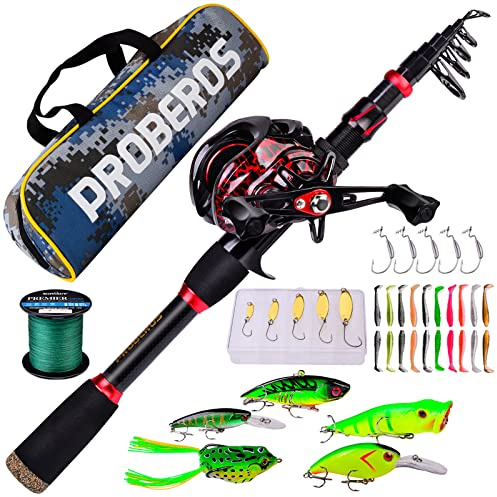 Canna da pesca e mulinello combinati, canna telescopica spincast da 2,1 m con mulinello da baitcasting per destrorsi, set di attrezzatura da pesca in acqua salata d'acqua dolce per branzino, set di