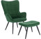 WOLTU Relaxsessel Lehnstühle Vintage Retro Sessel Polstersessel mit Hocker Fernsehsessel Ohrensessel Cordsamt Grün SKS28gn