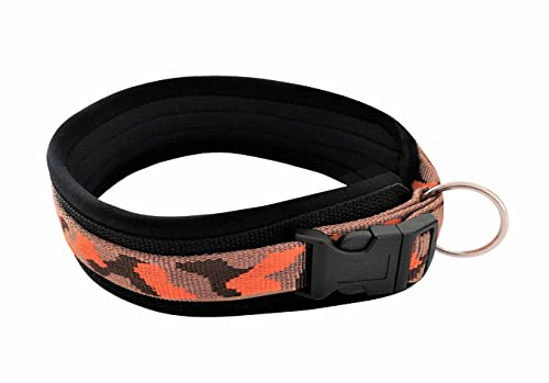 BUDDYPACK | Schickes Hundehalsband Extra-Breit und Weich mit Neopren-Polster | Alle Größen | Bunt (S (38-43 cm), Hellbraun-Orange-Dunkelbraun)
