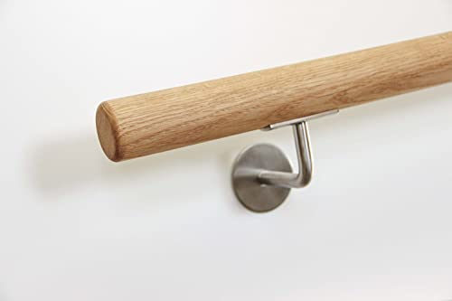 Handlauf aus Holz, Treppengeländer, Wandhandlauf in Eiche, Enden gefast, Geländer mit Edelstahlhalter, Durchmesser 42mm, 50 cm Länge