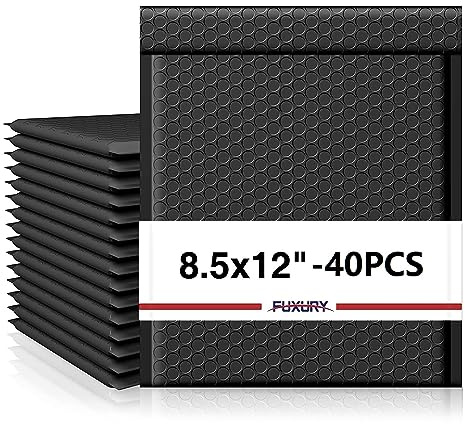 Fuxury Black Bubble Mailers 8.5x12 40 Pack Medium Padded Envelopes Opaque #2 Bubble Mailer Usable Size 8.5x11 Thick Padded Mailers for Small Business Mailing Books Clothes Makeup Supplies