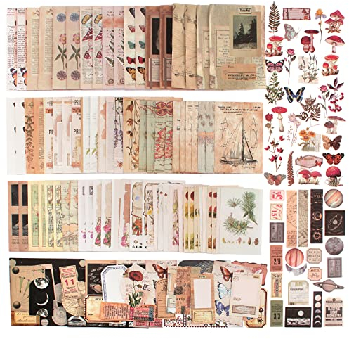 400Pcs Scrapbooking Sticker Set,Vintage Scrapbook Aufkleber,Pflanzen und Planet Themen Washi Aufkleber Set,Dekopapier Scrapbooking,Vintage Bastelpapier für Sammelalbum,Fotoalbum