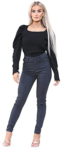 989Zé ENZO Jeans ajustados de talle alto para mujer, cintura elástica, jeggings, gris, 38