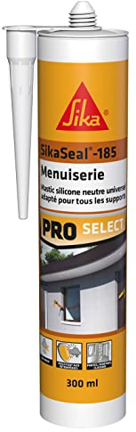 SIKA - Mastic silicone universel - SikaSeal-185 Menuiserie transparent - Joint de construction, menuiserie, vitrerie - Intérieur et extérieur - 300 ml