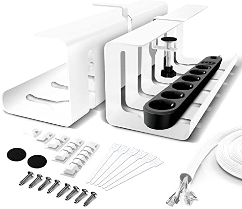 Lannvan Bandeja Organizador Cables sin Taladros para Mesa de Escritorio - Juego de 2 - Soporte de 40cm - Blanco