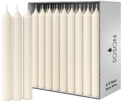 Simply Soson Ivory Household Candles 7 inch Dinner Candlesticks, Set of 45 Bulk Pack, 6+ Hours Clean Burning, Shabbat Dinner Candles, Dripless, Emergency Candle