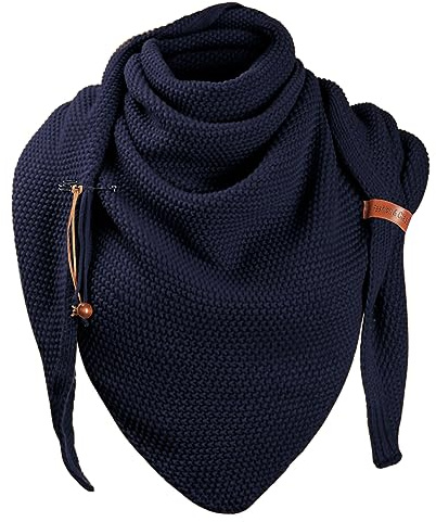 Xnova Sciarpa Donna Invernale Grande Triangolo, Foulard con Spillone Elegante e Calda, Morbida Stole Sciarpe Maglia Scialle 190 * 85 cm (Blu 02)