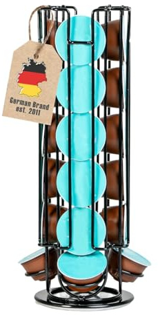 Intirilife Soporte para Cápsulas de Café para Cápsulas Dolce Gusto (24 unidades) de Hierro Negro - 13.5 x 33 cm - Base Giratoria de 360 Grados para Cápsulas, Almacenamiento para Cápsulas de Café, Pads