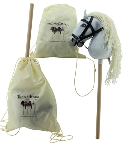 Haasenstrauch Sweety Toys Hobbyhorse Steckenpferd geeigent für Hobbyhorsing & Transportbeutel Turnbeutel (Hobbyhorse Weiss/Beutel)