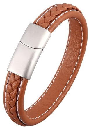 Homxi Armbänder Herren Orange,Armreif Herren Edelstahl Geflochtenes Leder Herren Armbänder 20.5 cm
