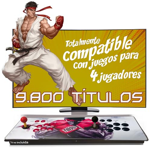 Maquina Arcade con 9.800 Titulos Arcade los más recordados, Incluye 2 joysticks y 6 Botones de Juego Arcade por Cada Jugador, Conexión HDMI / VGA, Posibilidad de hasta 4 Jugadores (Fighter 9800)