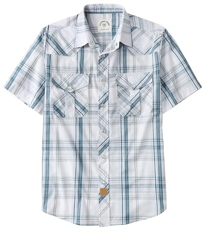 Dubinik® Chemise Homme Manches Courtes Chemise Carreaux Homme Western Cowboy Vintage Bouton Pression Casual Chemise Homme