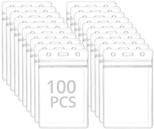 QWORK® 100 Stück Vertikale Ausweishülle 115x70 mm Transparent Kartenhülle für Lanyard, Verdickt 0,56 mm Kunststoff, Geeignet für Kartengröße 90 x 60 mm