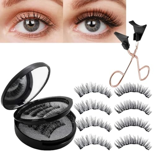 4 paia di ciglia magnetiche dall'aspetto naturale, ciglia magnetiche con applicatore, ciglia magnetiche riutilizzabili, set di ciglia magnetiche 3D, impermeabili, non richiedono colla o eyeliner