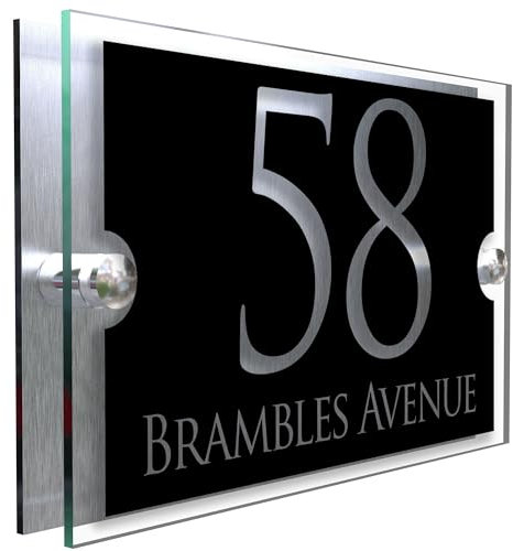 K Smart Sign | 200mm x 130mm | DUAL LAYER STYLISH HOUSE SIGN PLAQUE DOOR NUMBER STREET NAME CLEAR ACRYLIC & DIBOND HOUSE NAME (Classic Text 2)