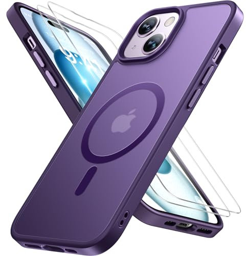 Miracase Magnetic for iPhone 15 Case 6.1 Inch [Compatible with MagSafe] [with 2X Screen Protectors] Military-Grade Protection, Anti-Fingerprint, Slim Phone Cover for iPhone 15 - Purple