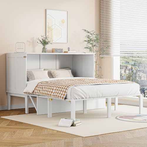 Moimhear Schrankbett 140x200 cm, Wandbett mit Lattenrost, Wandklappbett, vertikales Schrankbett mit Lattenrost, Jugendbett (weiß)